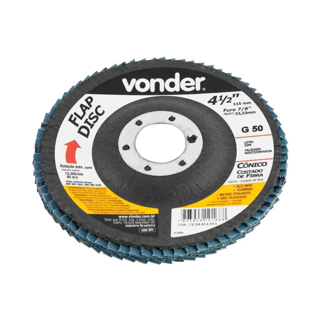 [1224412051] Flap-disco de desbaste/acabamento, 4.1/2" - 115 mm, cônico, grão 50, VONDER